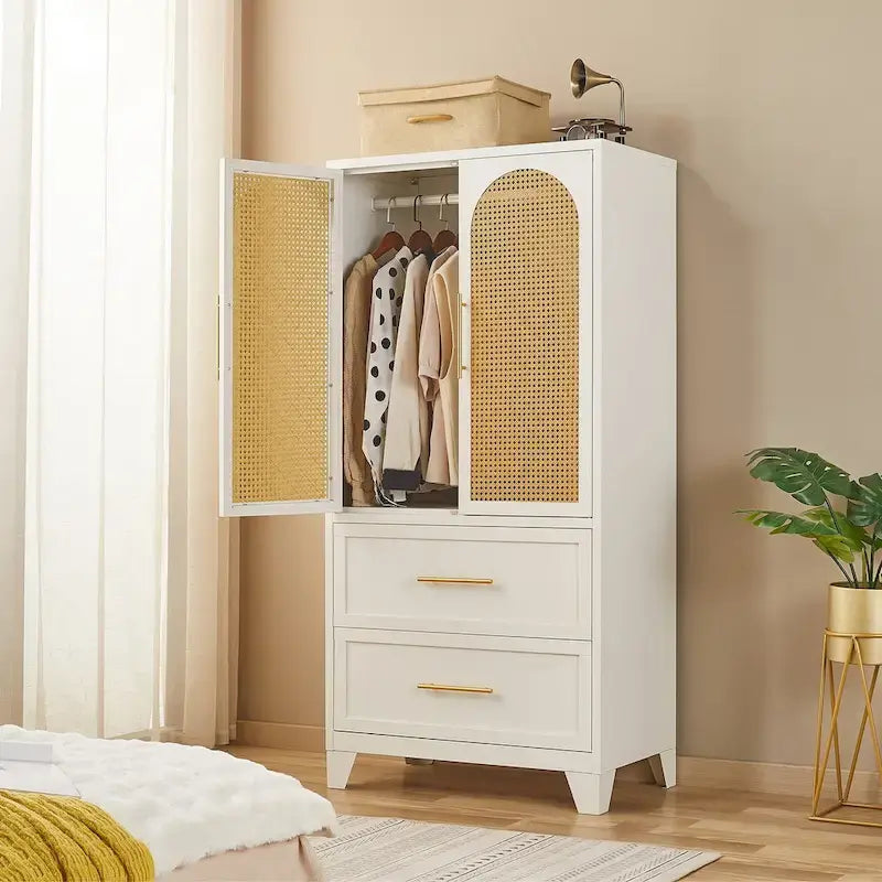 Ratanová skříň/šatník s šuplíkem a šatní tyčí – 65V x 31,5Š x 17,7H