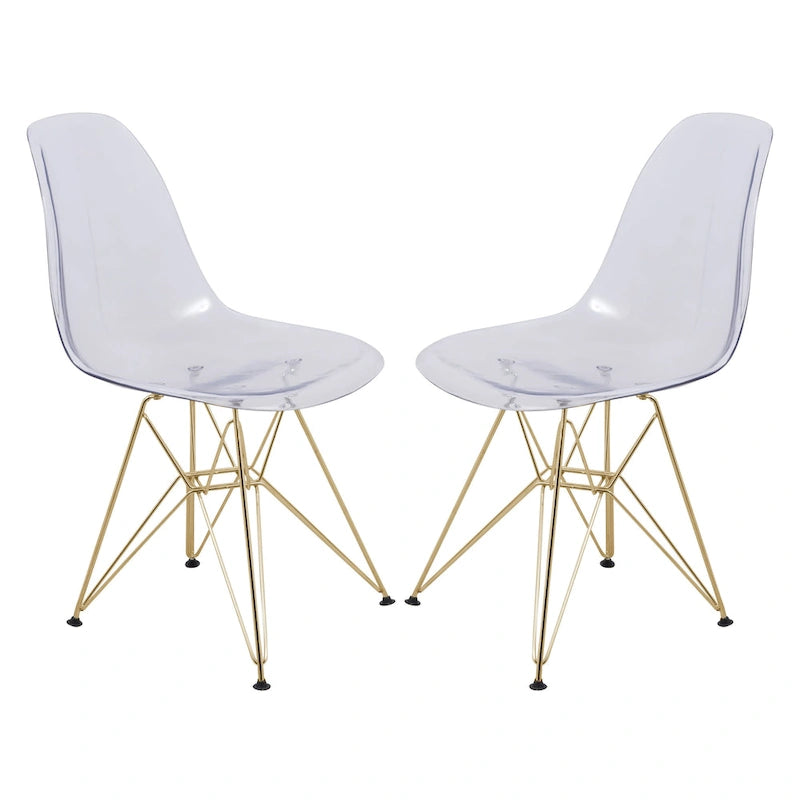 Cresco Plastic Dining Side Chair with Eiffel Base in Gold Set of 2 by LeisureMod
