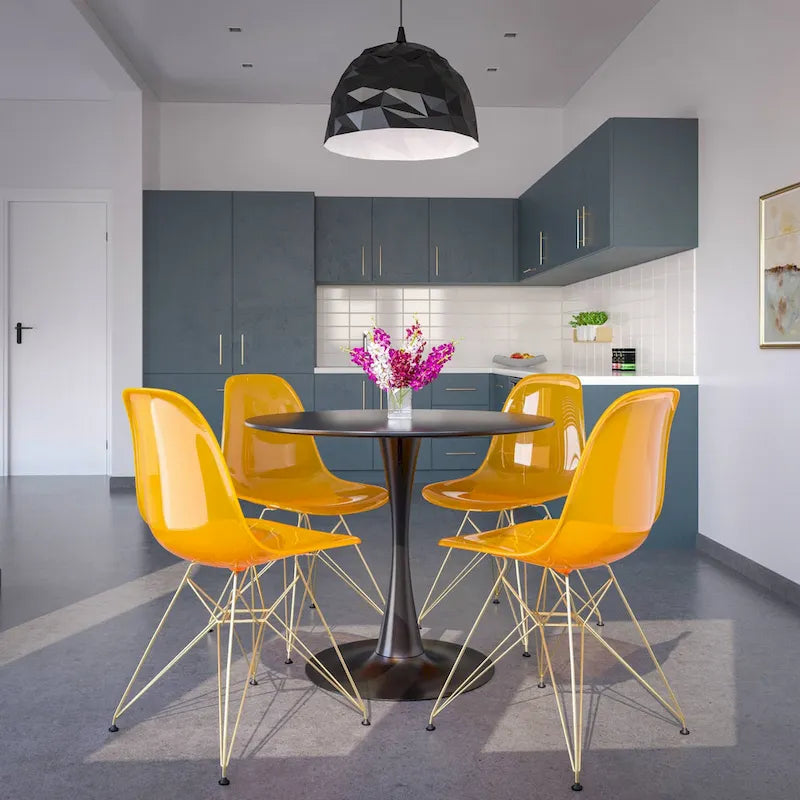Čirá plastová jídelní židle se zlatou Eiffelovou základnou, sada 2 ks