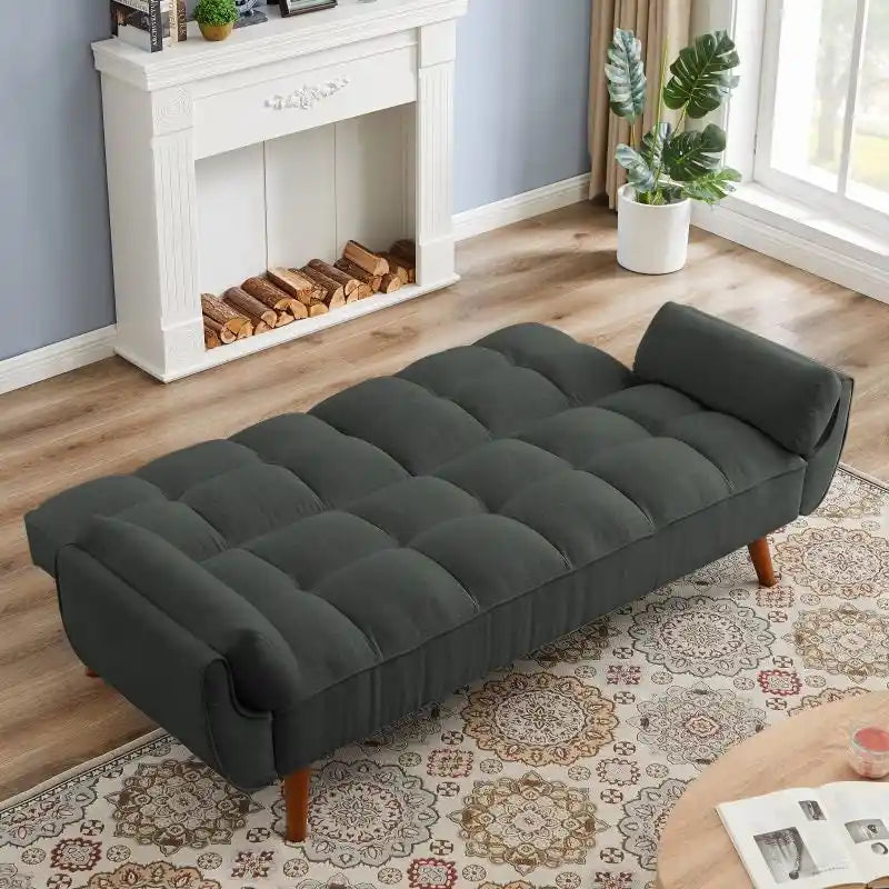 75,39 palce. Rozkládací pohovka futon, rozkládací čalouněná pohovka s polohovatelným děleným opěradlem s knoflíky