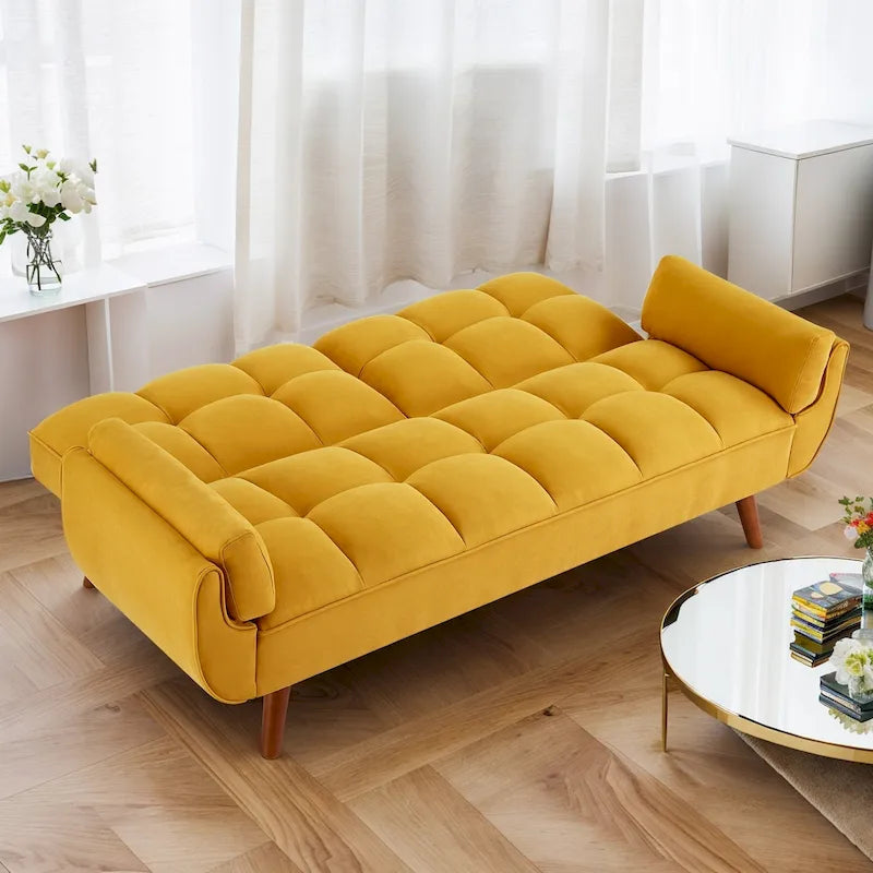 75,39 palce. Rozkládací pohovka futon, rozkládací čalouněná pohovka s polohovatelným děleným opěradlem s knoflíky