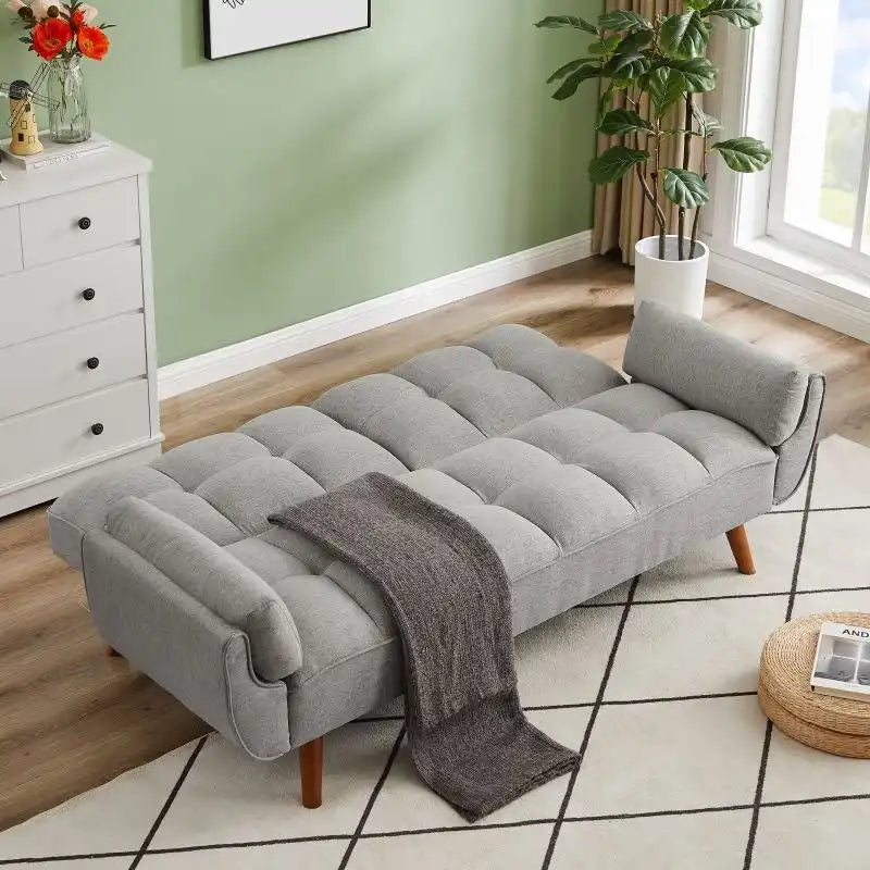 75,39 palce. Rozkládací pohovka futon, rozkládací čalouněná pohovka s polohovatelným děleným opěradlem s knoflíky