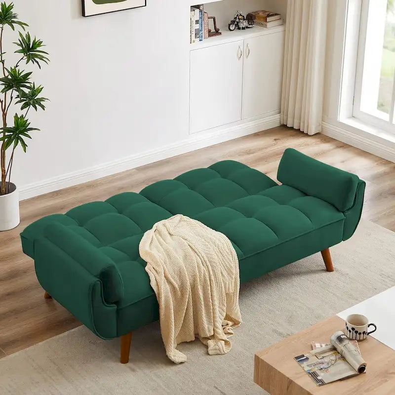 75,39 palce. Rozkládací pohovka futon, rozkládací čalouněná pohovka s polohovatelným děleným opěradlem s knoflíky