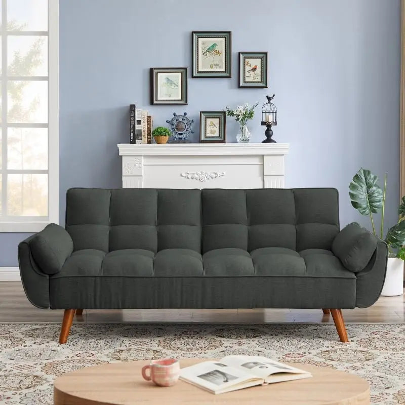 75,39 palce. Rozkládací pohovka futon, rozkládací čalouněná pohovka s polohovatelným děleným opěradlem s knoflíky