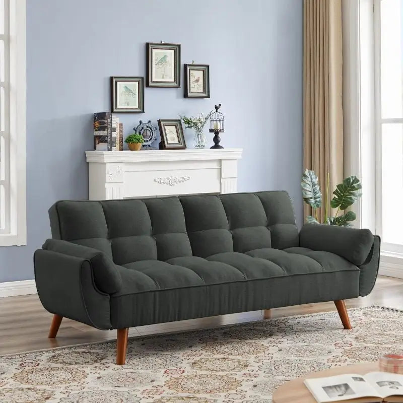 75,39 palce. Rozkládací pohovka futon, rozkládací čalouněná pohovka s polohovatelným děleným opěradlem s knoflíky