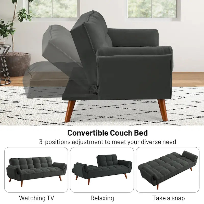 75,39 palce. Rozkládací pohovka futon, rozkládací čalouněná pohovka s polohovatelným děleným opěradlem s knoflíky