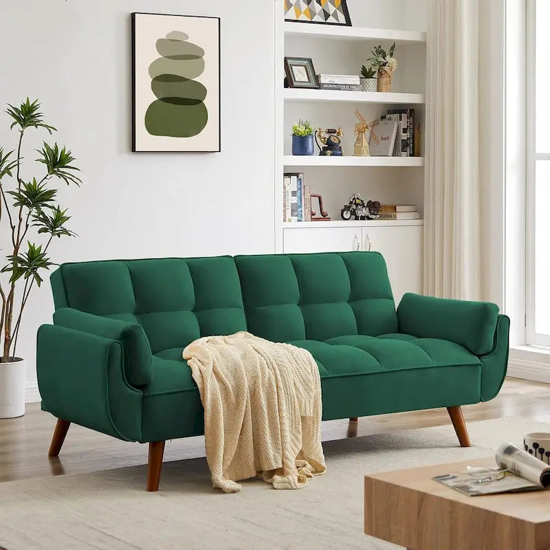 75,39 palce. Rozkládací pohovka futon, rozkládací čalouněná pohovka s polohovatelným děleným opěradlem s knoflíky