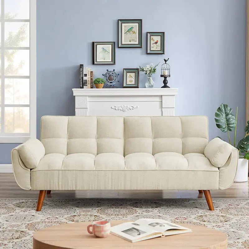 75,39 palce. Rozkládací pohovka futon, rozkládací čalouněná pohovka s polohovatelným děleným opěradlem s knoflíky