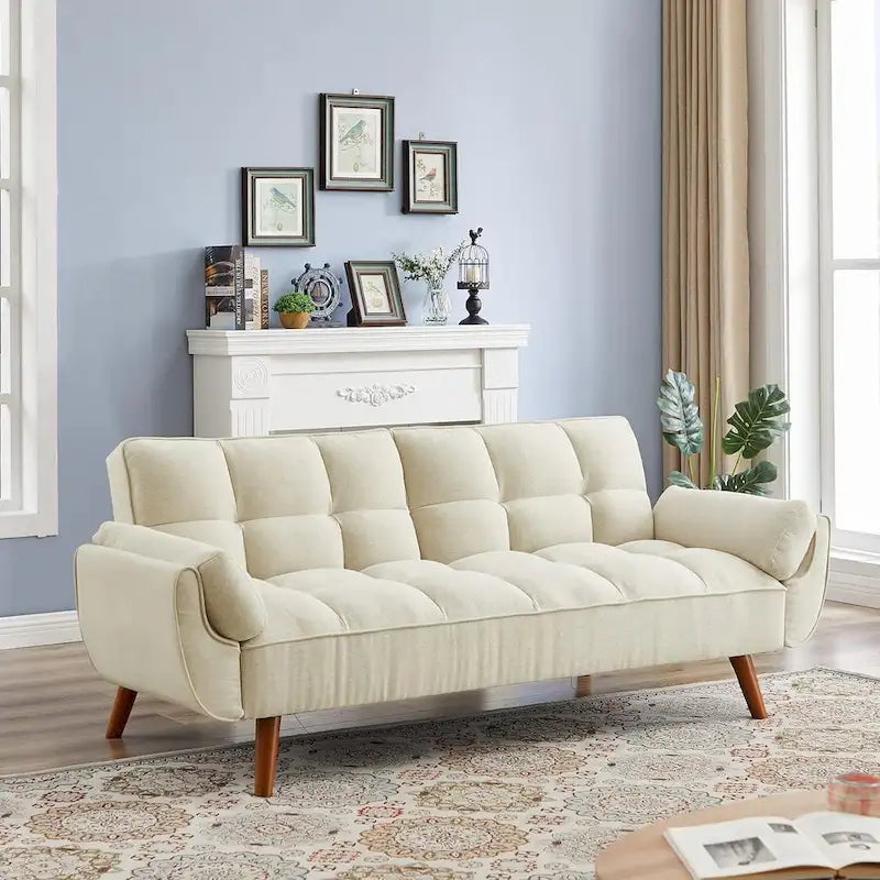 75,39 palce. Rozkládací pohovka futon, rozkládací čalouněná pohovka s polohovatelným děleným opěradlem s knoflíky
