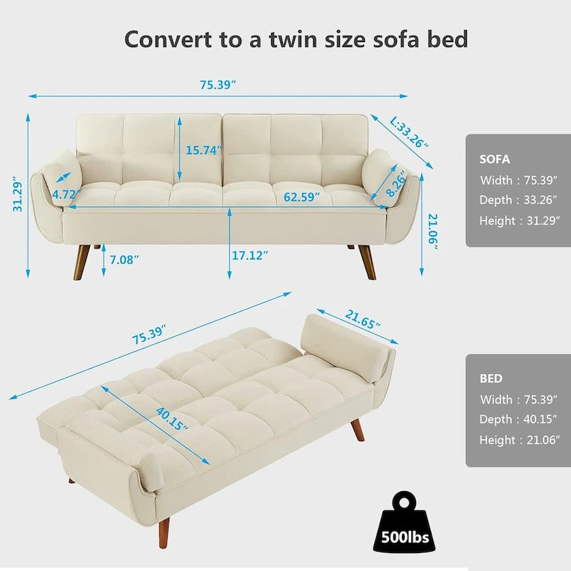 75,39 palce. Rozkládací pohovka futon, rozkládací čalouněná pohovka s polohovatelným děleným opěradlem s knoflíky
