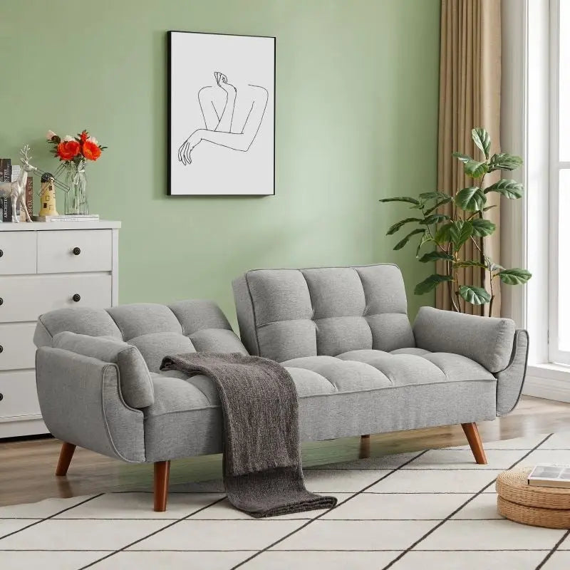 75,39 palce. Rozkládací pohovka futon, rozkládací čalouněná pohovka s polohovatelným děleným opěradlem s knoflíky