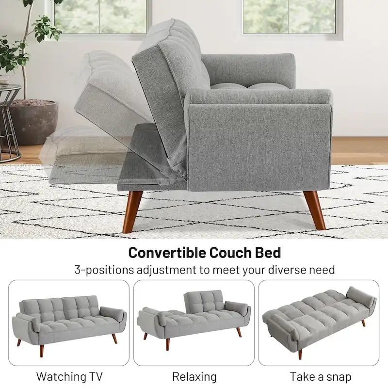 75,39 palce. Rozkládací pohovka futon, rozkládací čalouněná pohovka s polohovatelným děleným opěradlem s knoflíky