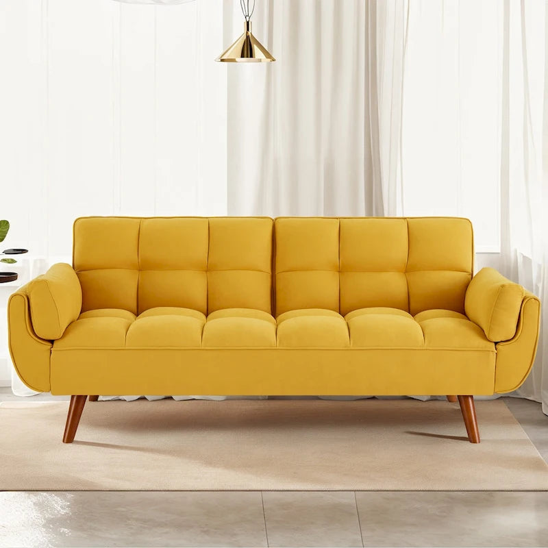 75,39 palce. Rozkládací pohovka futon, rozkládací čalouněná pohovka s polohovatelným děleným opěradlem s knoflíky