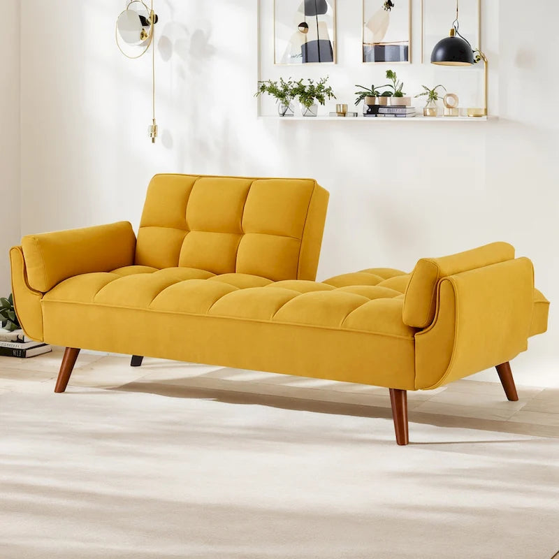 75,39 palce. Rozkládací pohovka futon, rozkládací čalouněná pohovka s polohovatelným děleným opěradlem s knoflíky