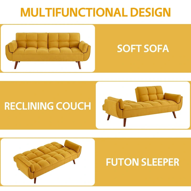 75,39 palce. Rozkládací pohovka futon, rozkládací čalouněná pohovka s polohovatelným děleným opěradlem s knoflíky