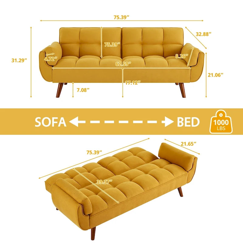 75,39 palce. Rozkládací pohovka futon, rozkládací čalouněná pohovka s polohovatelným děleným opěradlem s knoflíky