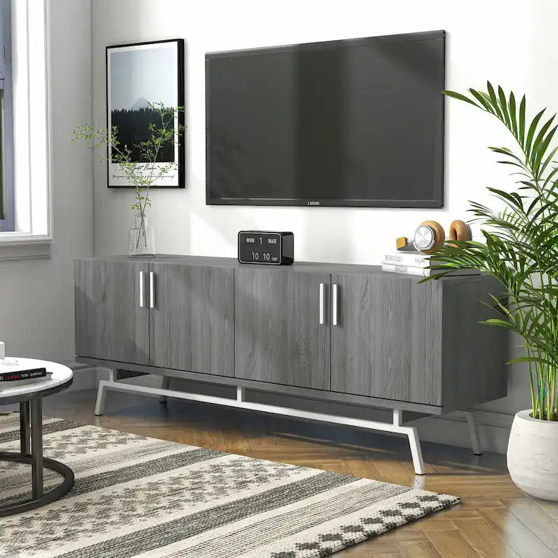 Adela Modern 60-inch Metal Base 4-Door Cabinet TV Stand