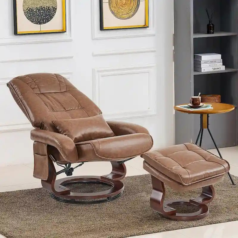 Otočné relaxační křeslo s podnožkou, masážní vibrační křeslo do obývacího pokoje, umělá kůže