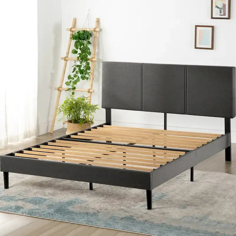 Priage by ZINUS Grey Upholstered Platform Bed Frame with Sustainable Bamboo Slats