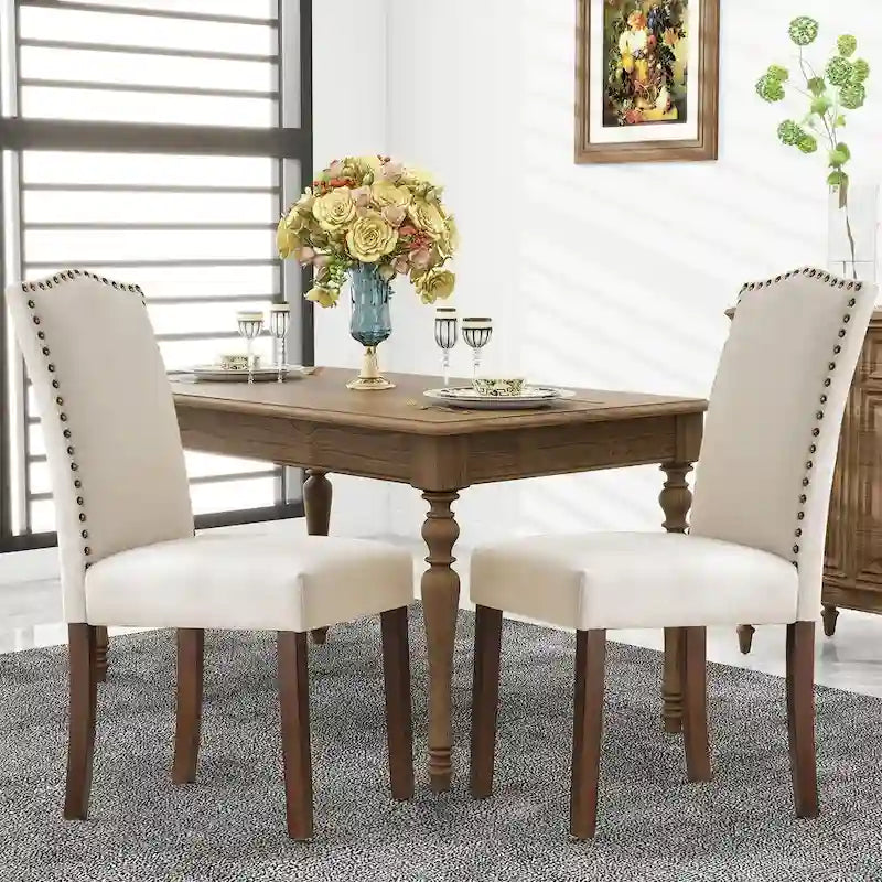 Dining Chairs Set of 2/4/6 , Modern Upholstered High-end Dining Room Chair with Nailhead Back Solid Wood Legs, Fabric Side Chair