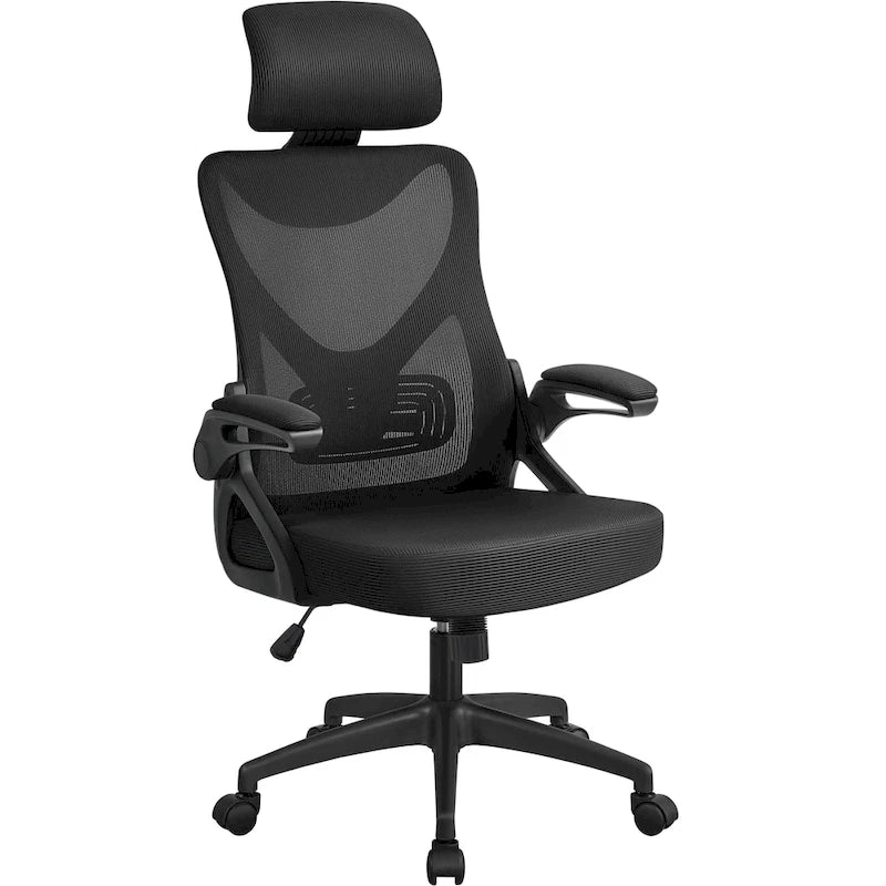 Kancelářská židle s vysokým opěradlem a síťovinou, s vyklápěcími područkami, ergonomická stolní židle