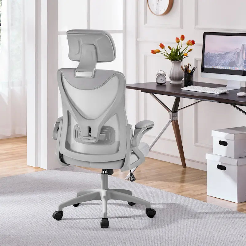 Kancelářská židle s vysokým opěradlem a síťovinou, s vyklápěcími područkami, ergonomická stolní židle