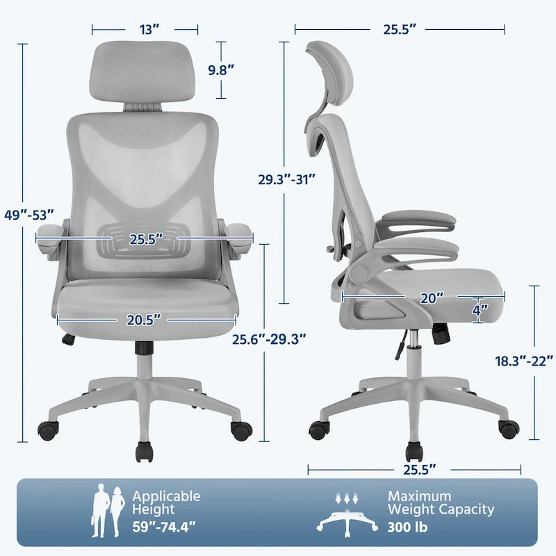 Kancelářská židle s vysokým opěradlem a síťovinou, s vyklápěcími područkami, ergonomická stolní židle