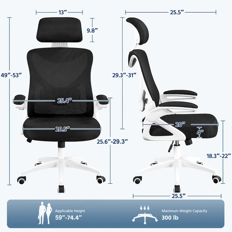 Kancelářská židle s vysokým opěradlem a síťovinou, s vyklápěcími područkami, ergonomická stolní židle