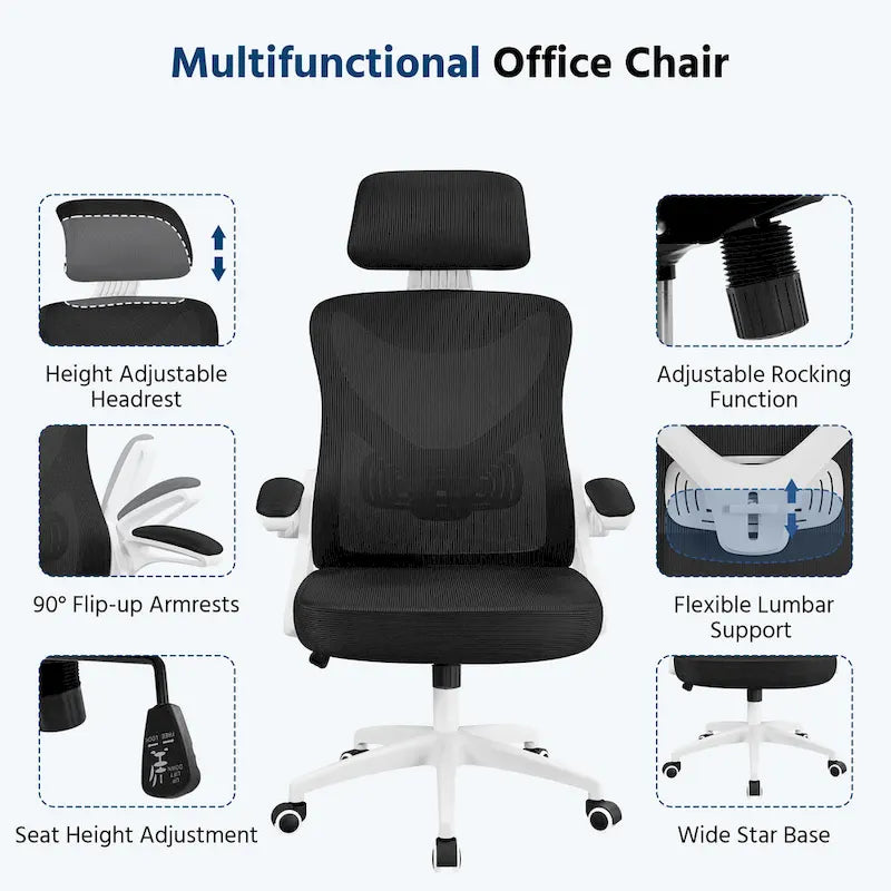 Kancelářská židle s vysokým opěradlem a síťovinou, s vyklápěcími područkami, ergonomická stolní židle