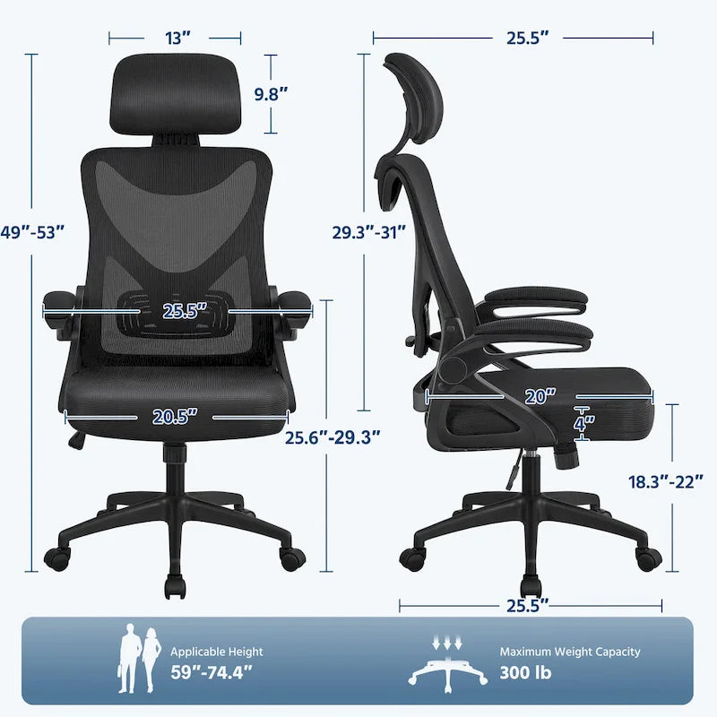 Kancelářská židle s vysokým opěradlem a síťovinou, s vyklápěcími područkami, ergonomická stolní židle