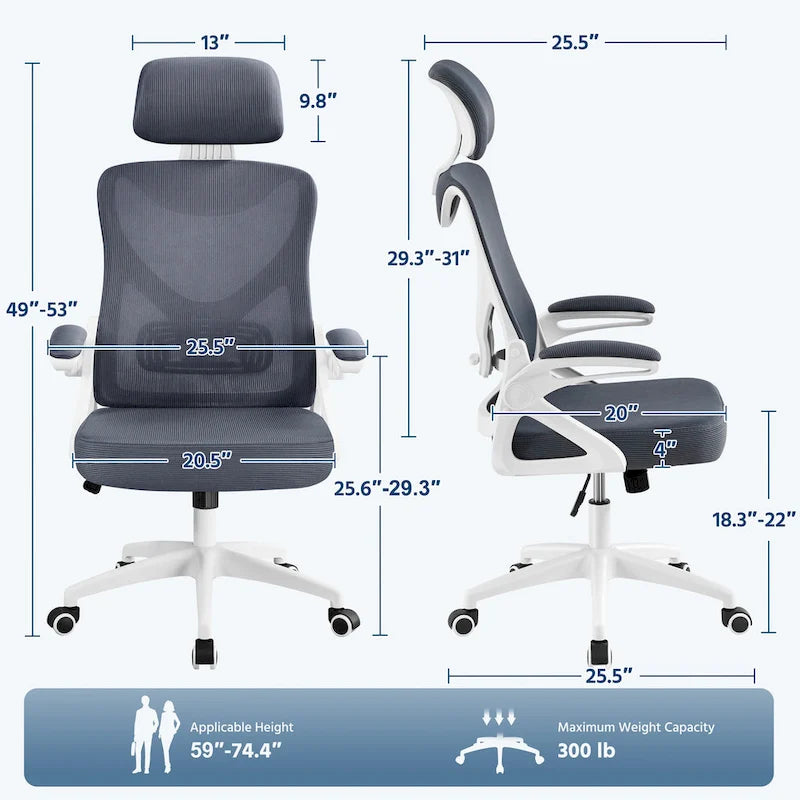 Kancelářská židle s vysokým opěradlem a síťovinou, s vyklápěcími područkami, ergonomická stolní židle
