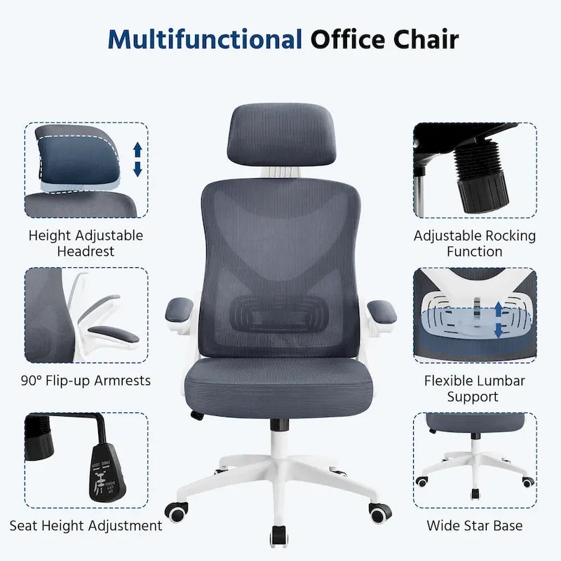 Kancelářská židle s vysokým opěradlem a síťovinou, s vyklápěcími područkami, ergonomická stolní židle