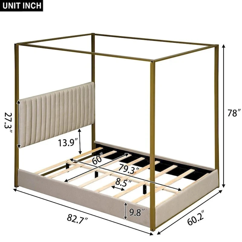 Čalouněná postel s nebesy velikosti Queen Size