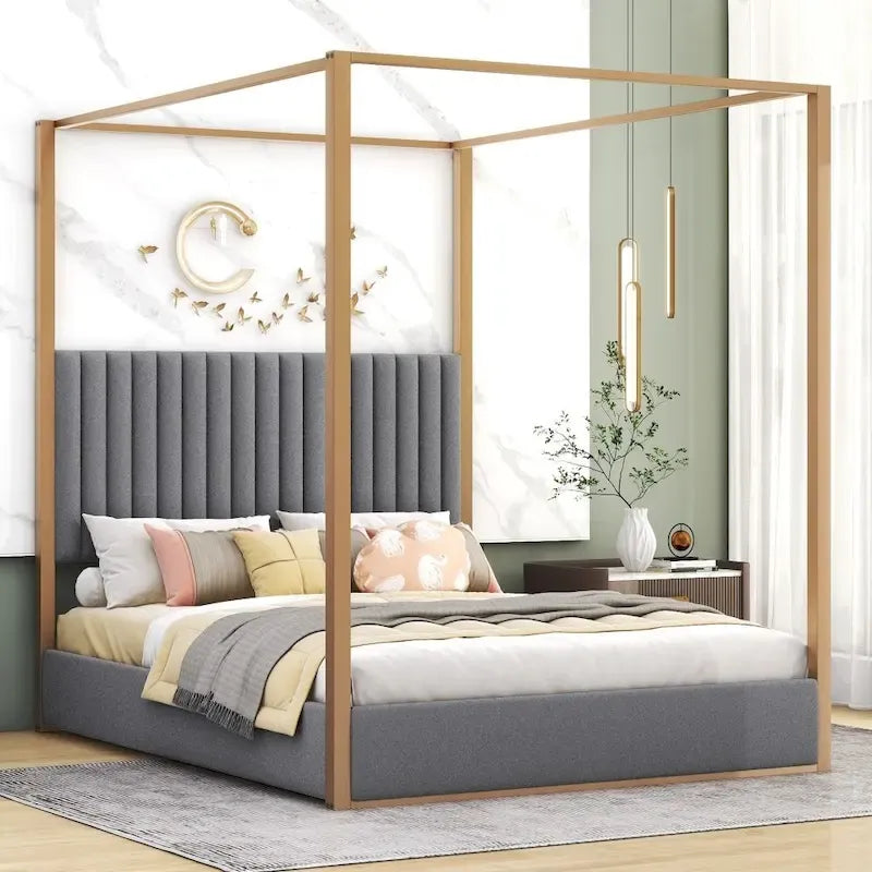 Čalouněná postel s nebesy velikosti Queen Size